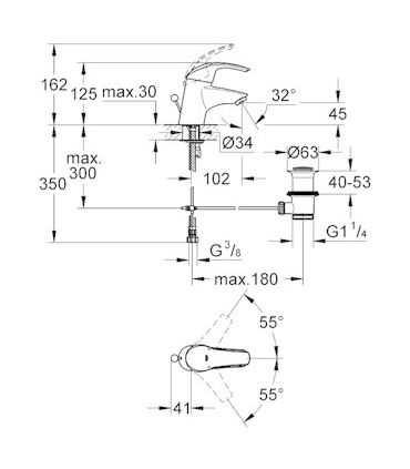 Miscelatore lavabo con scarico, Grohe Eurosmart art.33265001