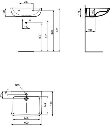 Lavabo mural Ideal Standard Contour 21+ pour handicapés