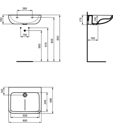 Lavabo a parete per disabili Ideal Standard Contour 21 E1726