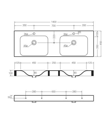 Colavene single-hole washbasin, Cento series, countertop or wall-mounted