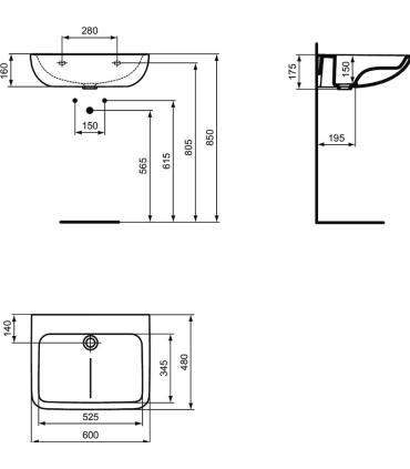 Lavabo a parete per disabili Ideal Standard Contour 21 E1726