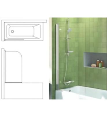 Rounded shower screen for bathtub, Ideal Standard Connect 2 / V1 collection art.T9924 width 80 cm height 140cm. The tub wall is