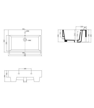 Colavene Volant two-coloured washbasin without hole for countertop or wall-mounted