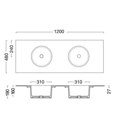 Lavabo da incasso doppio Colavene Skyland 2 fori