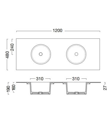 Colavene Skyland double built-in washbasin without hole