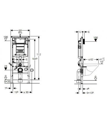 Reservoir a' encastrer wc susa' pied Geberit delofix Sigma 12 supports reglable