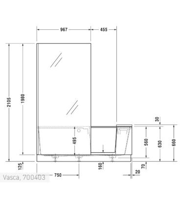 Bathtub with door and box Duravit 700403 left