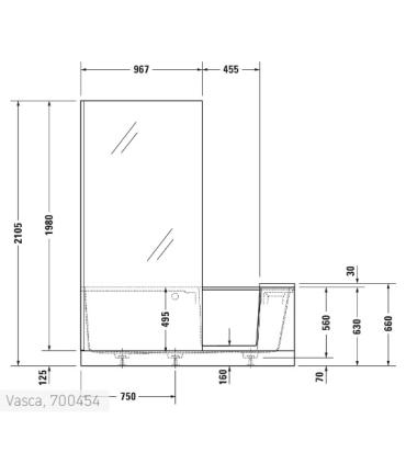 Vasca con porta e box Duravit 700454 sx per nicchia