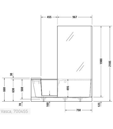 Bathtub with door and box Duravit 700455 right for niche