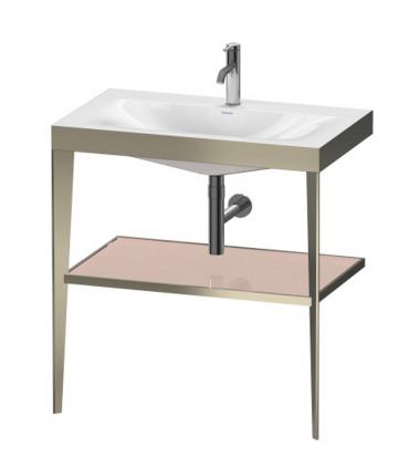 Struttura a pavimento XViu Duravit lavabo monoforo c-bonded sostegno champagne, ripiano in vetro