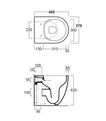 Simas Vignoni back to wall compact rimless floorstanding toilet VI26