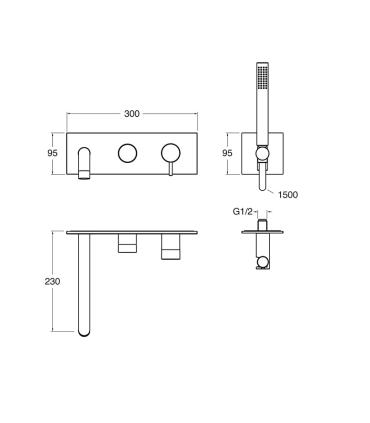 Cristina built-in bathtub mixer taps Tricolore CRITV103