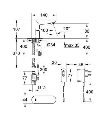 Electronic tap for washbasin Grohe, Euroeco Cosmopolitan E