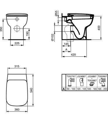 IDEAL STANDARD Floor standing toilet back to wall with soft close seat collection Esedra