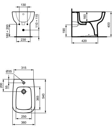 IDEAL STANDARD bidet monoforo a pavimento filo parete bianco serie Ese art.T281301