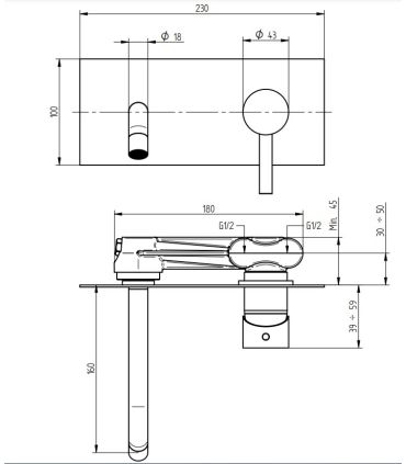 Washbasin mixer wall hung built in unique plate Bellosta