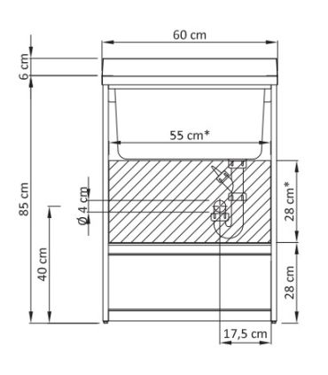 Cuve a'laver avec Meuble, Geromin collection Forte profondeur 60 cm