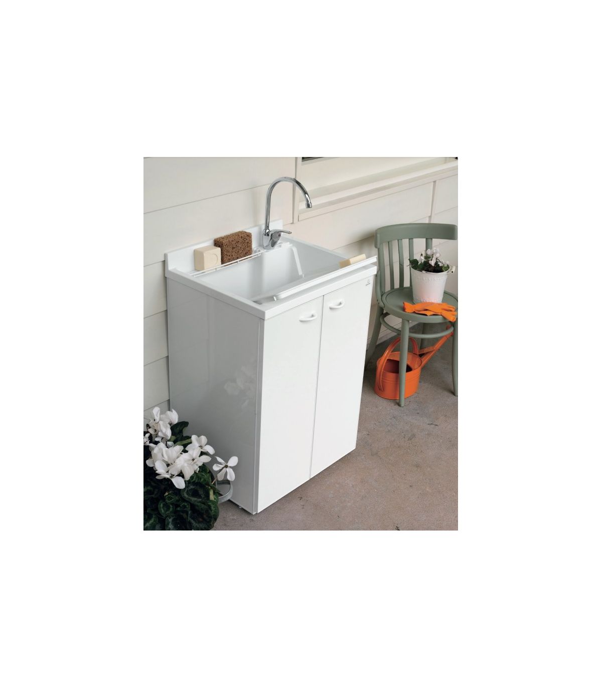 Mobile lavatoio da esterno Geromin Forte 2 ante 50x60cm con asse bianco