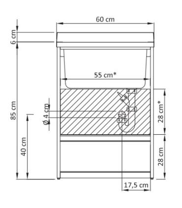 Washtub including furniture, Geromin collection Forte depth 60 cm