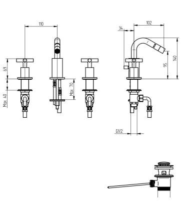 Faucet 3 holes for bidet Bellosta collection life