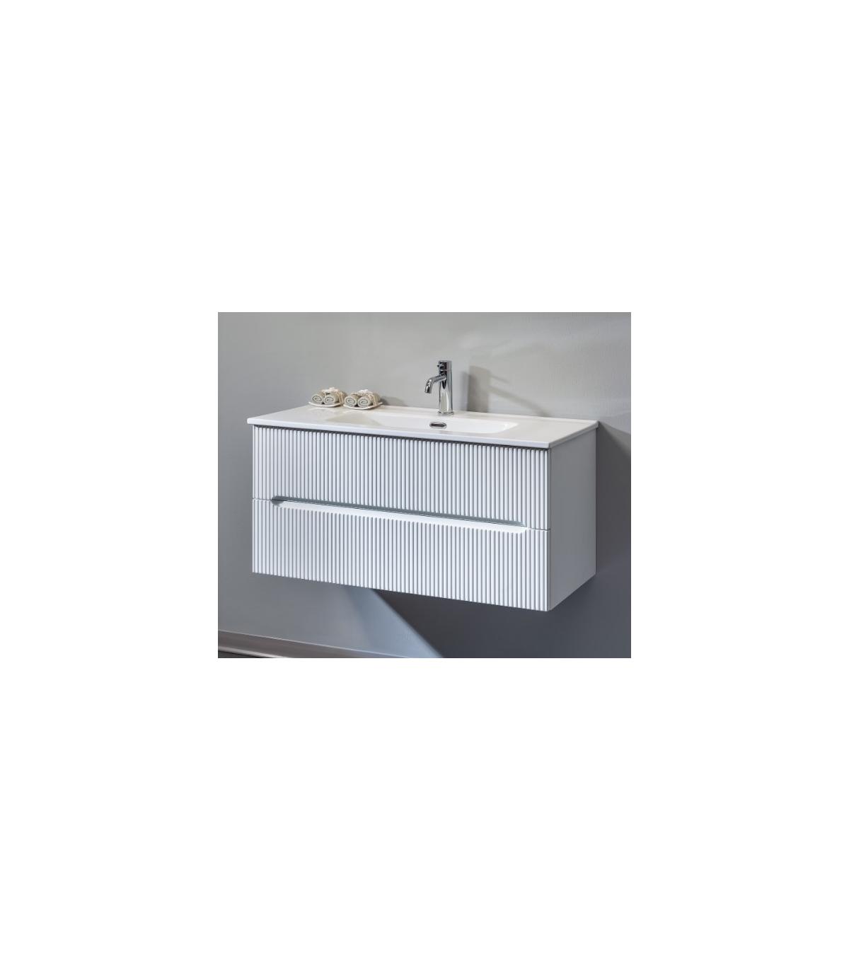 MOBILE BAGNO SOSPESO 120CM CELESTE, LAVABO, SPECCHIO ROTONDO