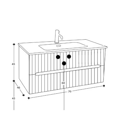 Armoire de salle de bain complète avec 2 tiroirs et lavabo avec dessus en céramique.