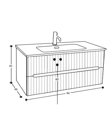 Complete bathroom cabinet with 2 drawers and sink with ceramic top.