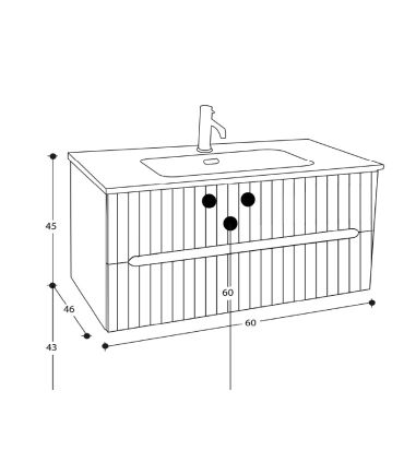 Armoire de salle de bain complète avec 2 tiroirs et lavabo avec dessus en céramique.