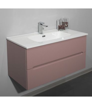 Armoire de salle de bain complète avec 2 tiroirs et lavabo avec dessus en céramique.