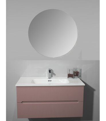 Mobile bagno completo M'amo due cassetti, specchio tondo retroilluminato