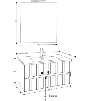 Mobile bagno completo M'amo due cassetti, specchio rettangolare e faretto