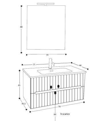 Mobile bagno completo M'amo due cassetti, specchio rettangolare e faretto