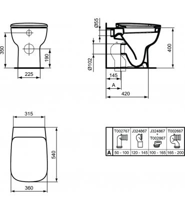 IDEAL STANDARD Floor standing toilet back to wall with soft close seat collection Esedra