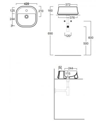 Lavabo da appoggio monoforo quadrato Simas serie Sharp SH07