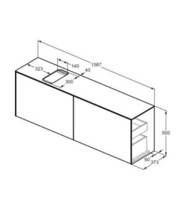 Meuble suspendu pour lavabo Conca avec 2 tiroirs et trou sur mesure Ideal Standard