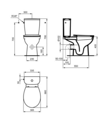 Cistern with double flow battery Eurovit side entry Ideal Standard