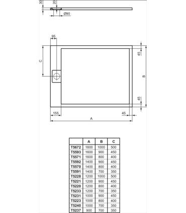 Ideal Standard Ultra Flat I.Life rectangular stone effect shower tray