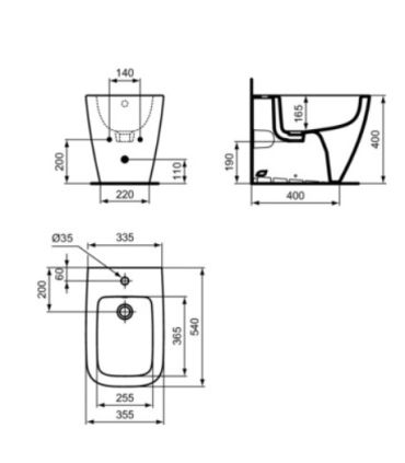 I.Life B T4617 Bidet dos au mur monotrou Ideal Standard