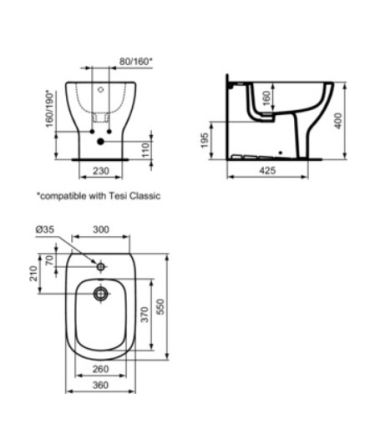 Ideal Standard Tesi Bidet filo muro 55X36 monoforo