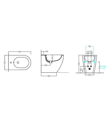 Hatria série CENTRICA Y9DA bidet au sol au ras du mur 35x55 monotrou