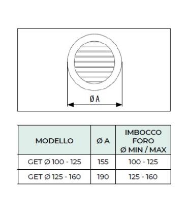 Tecnosystemi flexible circular grille with hole inlet Ø125-160