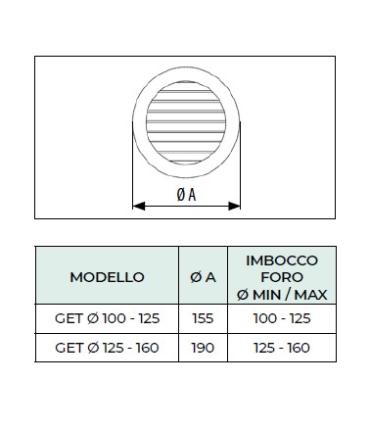 Grille circulaire flexible Tecnosystemi avec trou d’entrée Ø125-160