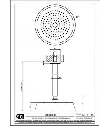 Soffione doccia da soffitto Gessi collezione Cono, art. 45150