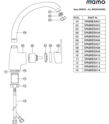 M'amo Brera series single hole kitchen mixer