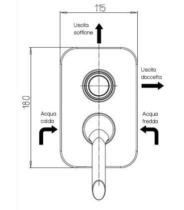 Ducati HD100 built-in shower mixer with diverter