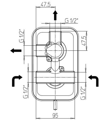 Ducati HD15 built-in shower mixer with click-clack diverter