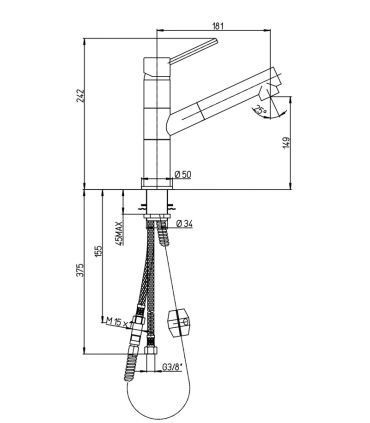 Ducati HD15 Kitchen mixer with extractable shower