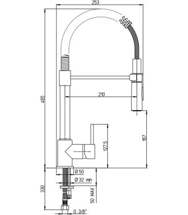 Ducati HD15 tall kitchen mixer with SPRING