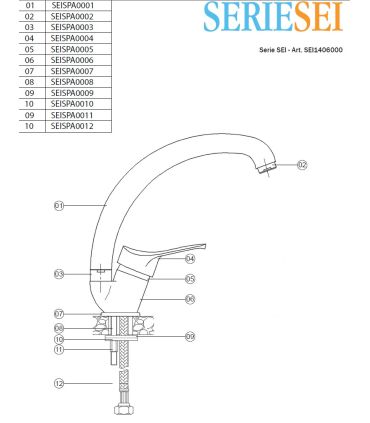 Single hole kitchen mixer with high spout M'amo Sei series