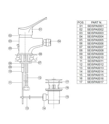 Miscelatore bidet con scarico  M'amo serie Sei
